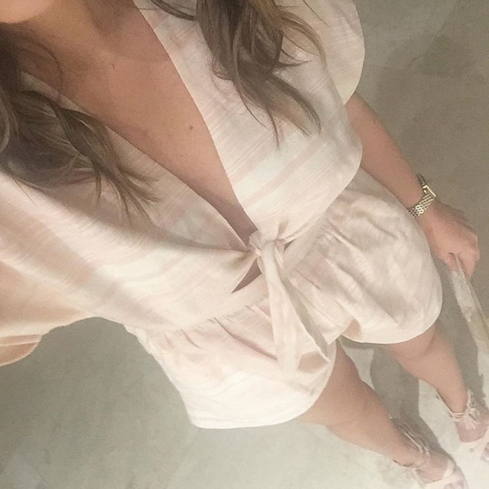 Mara Hoffman pink and white stripe romper